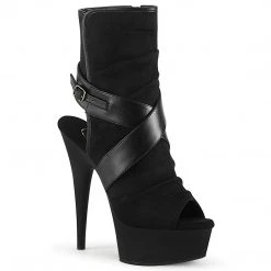 Pleaser DELIGHT-1034 Black Faux Suede-Faux Leather Ankle Boot