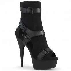 Pleaser DELIGHT-1037 Black Faux Suede-Faux Leather Ankle Boot