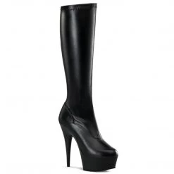 Pleaser Boots DELIGHT-2000 Black Stretch Faux Leather Knee Boot