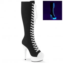 Pleaser DELIGHT-2000SK-02 Black Canvas-White Faux Leather/Neon White Boot Boots