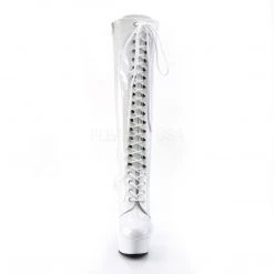 Pleaser Boots DELIGHT-2023 White Stretch Patent/White Knee Boot