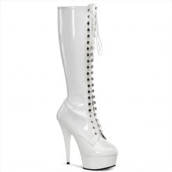 Pleaser Boots DELIGHT-2023 White Stretch Patent/White Knee Boot