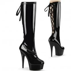 Pleaser DELIGHT-2029 Black Stretch Patent Knee Boot Boots