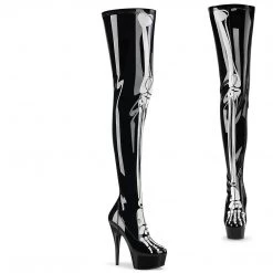 Pleaser DELIGHT-3000BONE Black Stretch Patent Thigh Boot Boots
