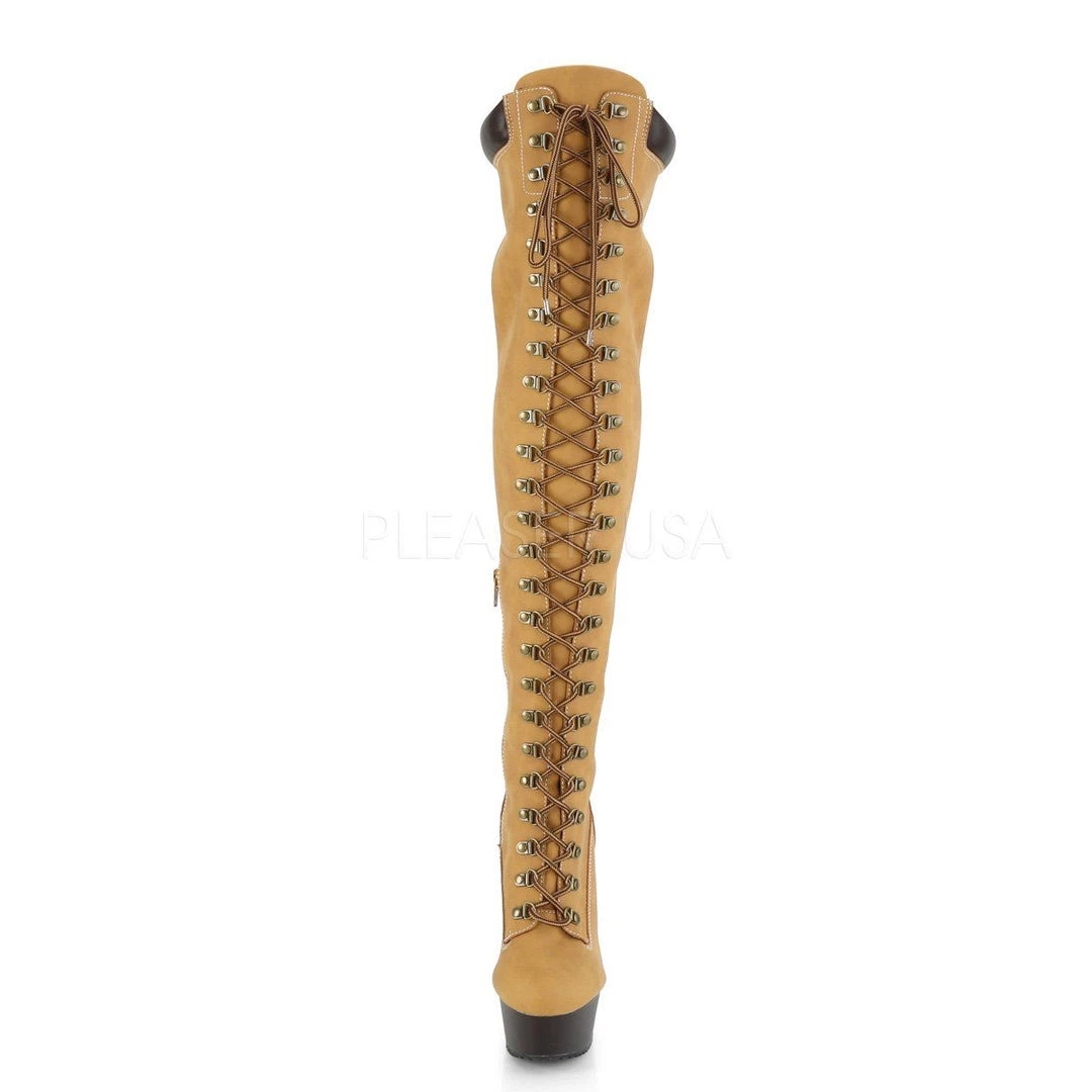 Pleaser DELIGHT-3000TL Tan Nubuck Faux Leather/Dark Brown Matte Boot 4 Pleaser DELIGHT-3000TL Tan Nubuck Faux Leather/Dark Brown Matte Boot