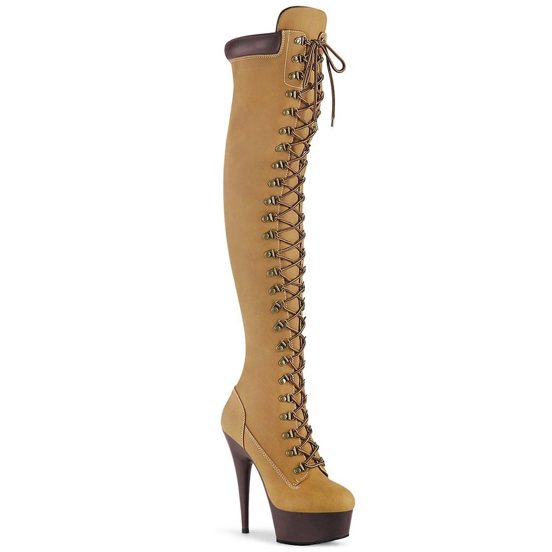 Pleaser DELIGHT-3000TL Tan Nubuck Faux Leather/Dark Brown Matte Boot 8 Pleaser DELIGHT-3000TL Tan Nubuck Faux Leather/Dark Brown Matte Boot