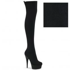 Pleaser Boots DELIGHT-3002-1 Black Stretch Knit Fabric Thigh Boot