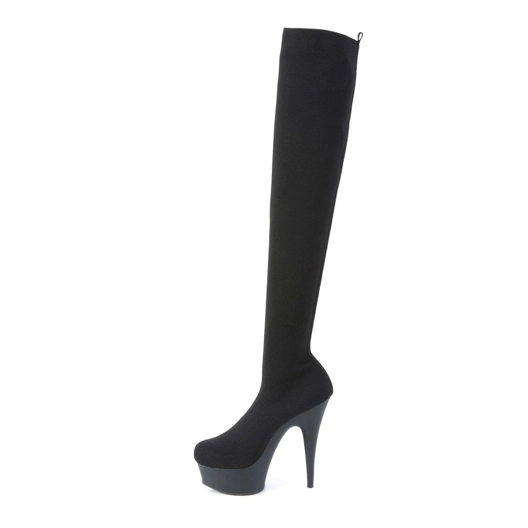 Pleaser Boots DELIGHT-3002-1 Black Stretch Knit Fabric Thigh Boot 5 Pleaser Boots DELIGHT-3002-1 Black Stretch Knit Fabric Thigh Boot
