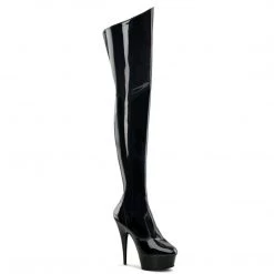 Pleaser DELIGHT-3010 Black Patent Thigh Boot Boots