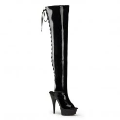 Pleaser Boots DELIGHT-3017 Black Stretch Patent Boot