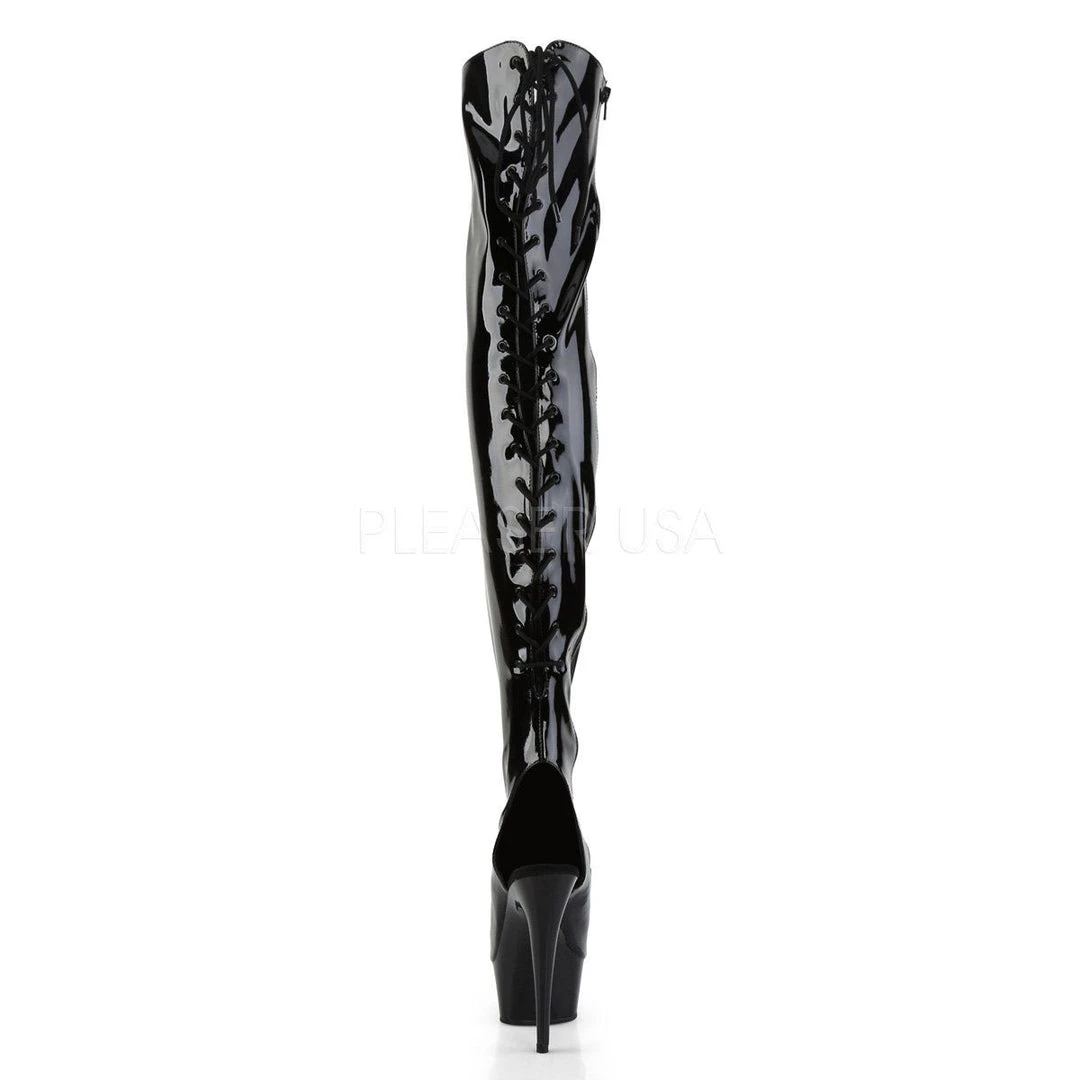 Pleaser Boots DELIGHT-3017 Black Stretch Patent Boot 6 Pleaser Boots DELIGHT-3017 Black Stretch Patent Boot
