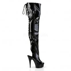 Pleaser Boots DELIGHT-3017 Black Stretch Patent Boot 12 Pleaser Boots DELIGHT-3017 Black Stretch Patent Boot