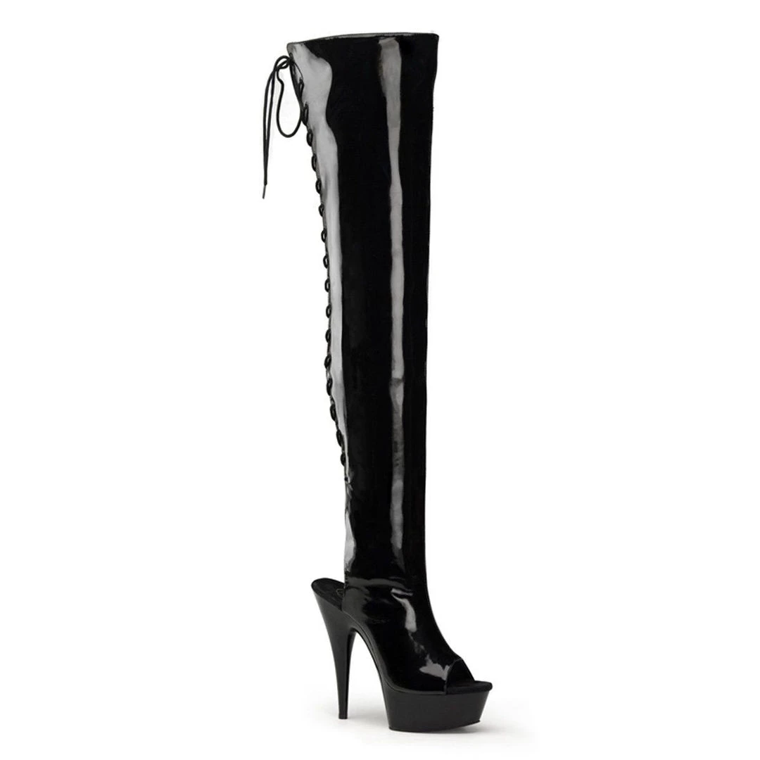 Pleaser Boots DELIGHT-3017 Black Stretch Patent Boot 8 Pleaser Boots DELIGHT-3017 Black Stretch Patent Boot