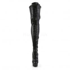 Pleaser DELIGHT-3023 Black Stretch Faux Leather Thigh Boot Boots