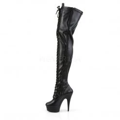 Pleaser DELIGHT-3023 Black Stretch Faux Leather Thigh Boot Boots