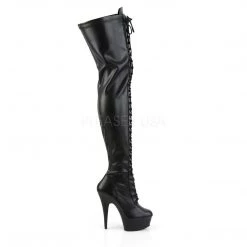 Pleaser DELIGHT-3023 Black Stretch Faux Leather Thigh Boot Boots