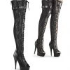 Pleaser DELIGHT-3025ML Black Faux Leather-Mesh-Lace Thigh Boot