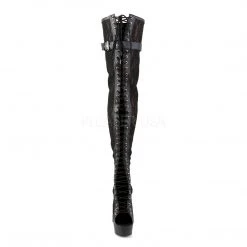 Pleaser DELIGHT-3025ML Black Faux Leather-Mesh-Lace Thigh Boot