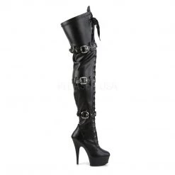 Pleaser DELIGHT-3028 Black Stretch Faux Leather Boot Boots