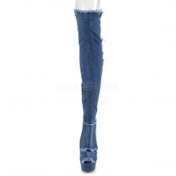 Pleaser DELIGHT-3030 Denim Blue Stretch Fabric Thigh Boot