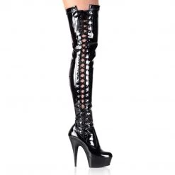 Pleaser DELIGHT-3050 Black Stretch Patent Thigh Boot