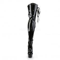 Pleaser DELIGHT-3050 Black Stretch Patent Thigh Boot