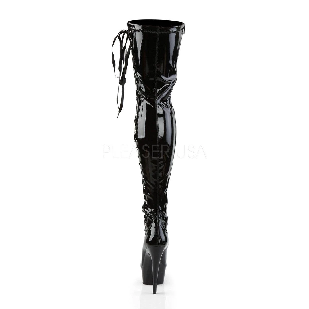 Pleaser DELIGHT-3050 Black Stretch Patent Thigh Boot 6 Pleaser DELIGHT-3050 Black Stretch Patent Thigh Boot