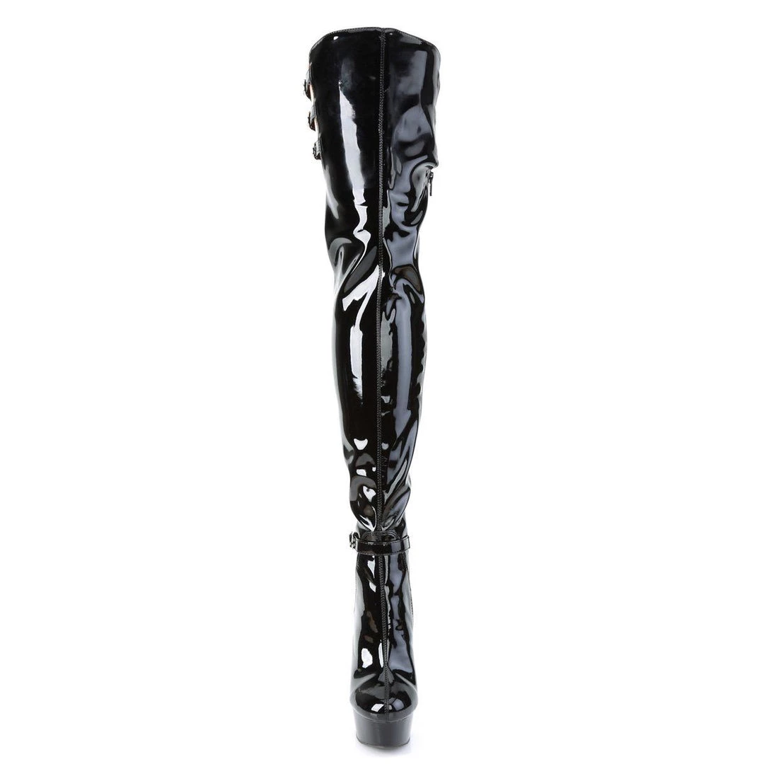 Pleaser DELIGHT-3055 Black Stretch Patent Thigh Boot 4 Pleaser DELIGHT-3055 Black Stretch Patent Thigh Boot