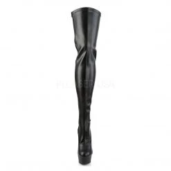 Pleaser Boots DELIGHT-3063 Black Stretch Faux Leather/Black Thigh Boot