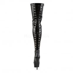 Pleaser Boots DELIGHT-3063 Black Stretch Faux Leather/Black Thigh Boot