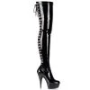Pleaser DELIGHT-3063 Black Stretch Patent Thigh Boot