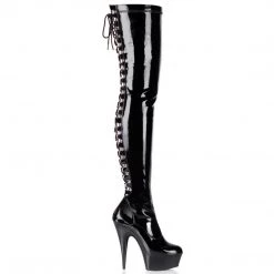 Pleaser DELIGHT-3063 Black Stretch Patent Thigh Boot