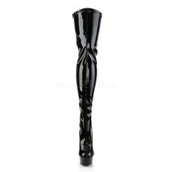 Pleaser DELIGHT-3063 Black Stretch Patent Thigh Boot