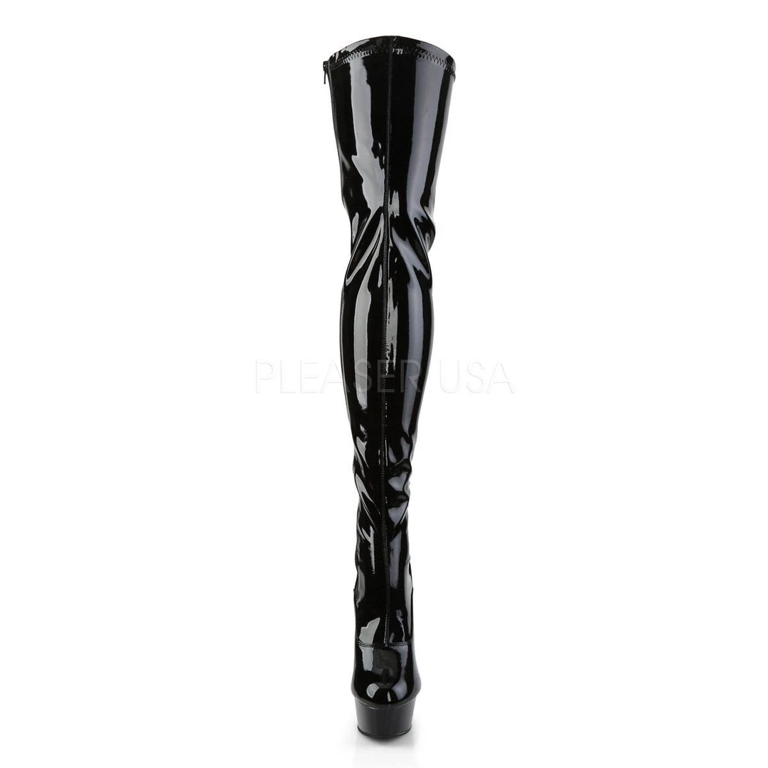 Pleaser DELIGHT-3063 Black Stretch Patent Thigh Boot 4 Pleaser DELIGHT-3063 Black Stretch Patent Thigh Boot