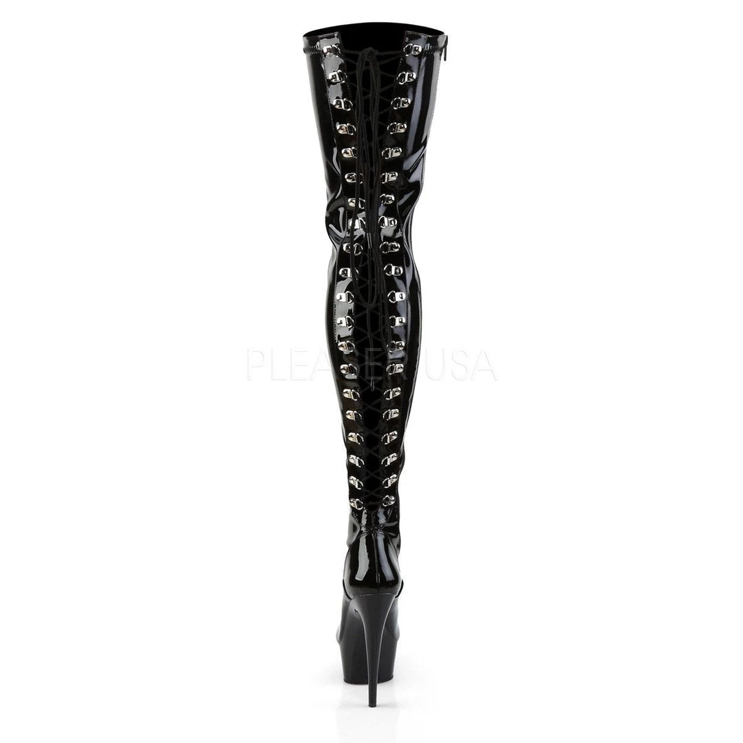 Pleaser DELIGHT-3063 Black Stretch Patent Thigh Boot 6 Pleaser DELIGHT-3063 Black Stretch Patent Thigh Boot