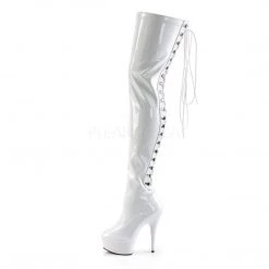 Pleaser DELIGHT-3063 White Stretch Patent/White Thigh Boot Boots 12 Pleaser DELIGHT-3063 White Stretch Patent/White Thigh Boot Boots