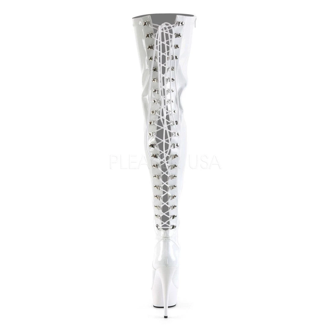 Pleaser DELIGHT-3063 White Stretch Patent/White Thigh Boot Boots 6 Pleaser DELIGHT-3063 White Stretch Patent/White Thigh Boot Boots
