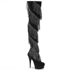 Pleaser Boots DELIGHT-3065 Black Faux Suede-Silver Thigh Boot