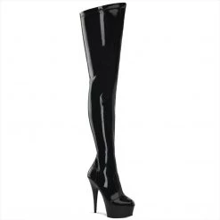 Pleaser DELIGHT-4000 Black Stretch Patent Boot Boots