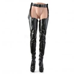 Pleaser DELIGHT-5000 Black Stretch Faux Leather Boot