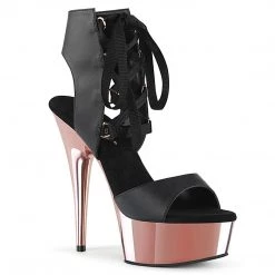 Pleaser DELIGHT-600-14 Black Faux Leather/Rose Gold Chrome Platform Sandal Platform Boots