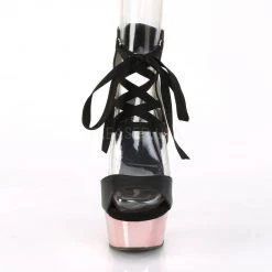 Pleaser DELIGHT-600-14 Black Faux Leather/Rose Gold Chrome Platform Sandal Platform Boots