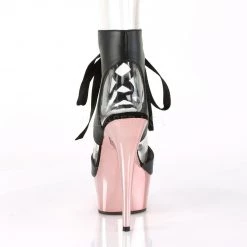 Pleaser DELIGHT-600-14 Black Faux Leather/Rose Gold Chrome Platform Sandal Platform Boots