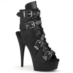 Pleaser DELIGHT-600-19 Black Faux Leather Ankle Boot Boots