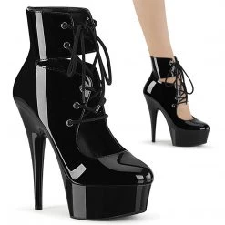 Pleaser Boots DELIGHT-600-22 Black Patent/Black Ankle Boot