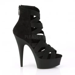 Pleaser DELIGHT-600-24 Black Elastic Band-Faux Suede Platform Sandal Boots