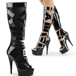 Pleaser DELIGHT-600-49 Black Stretch Patent Boot