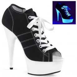 Pleaser Shoes DELIGHT-600SK-01 Black Canvas/Neon White Sneaker Heels