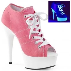 Pleaser Shoes DELIGHT-600SK-01 Pink Canvas/Neon White Sneaker Heels