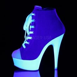 Pleaser DELIGHT-600SK-02 Denim Blue Canvas/Neon White Sneaker Heels